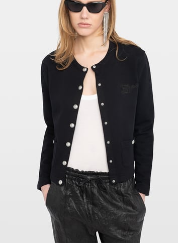 Cardigan boutonné uni en coton bio ZADIG&VOLTAIRE Noir